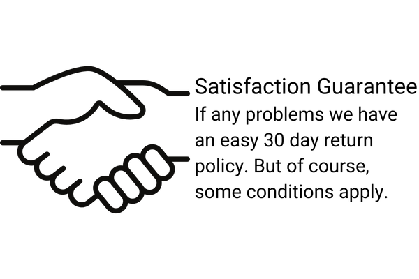Hands shaking logo and a satisfaction guarantee statement